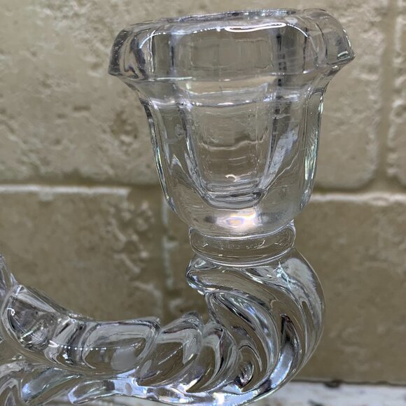 New Martinsville Double Light Candlestick Teardrop - Clear Base, set of 2 - Picture 5 of 6